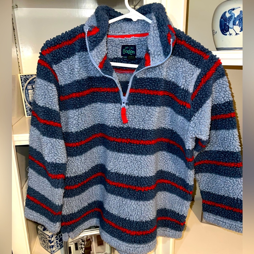 Mini Boden Zip-Up Fleece Sweater - Navy and Red